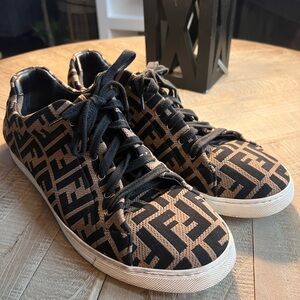 Fendi Black and Brown Patterned Logo Men's Sneakers